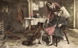 Petite fille souffrante (lithographie couleur) - European School