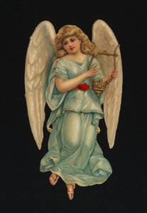 Découpes victoriennes : Ange jouant de la harpe (chromolithographie) - European School