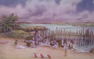 Femmes lavant leurs vêtements dans la rivière, Afrique du Nord - European School