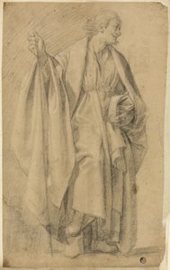 Figure masculine drapée debout, tenant un bâton - Eustache Le Sueur