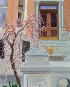 Cerisier en fleurs, Brooklyn, 2017 (dessiné à la main sur un iPad avec un crayon Apple). - Evan Sklar