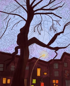 Brooklyn Brownstone Street At Dusk, 2016 (dessiné à la main sur un iPad avec un Apple pencil)