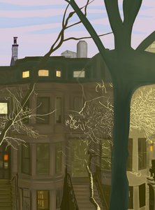 Brownstone la nuit (art numérique)