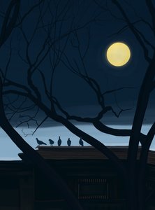 Cinq pigeons sur le toit (art numérique) - Evan Sklar