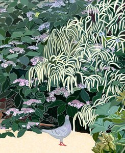 Barbe de bouc et pigeon dans le jardin (art numérique)