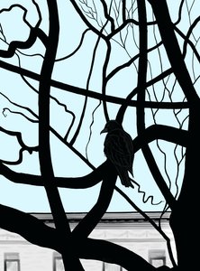 Faucon sur une branche en ville (art numérique)