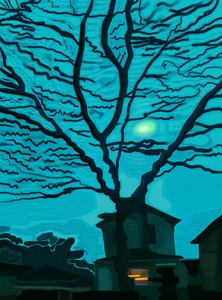 Maison dans le Queens la nuit (art numérique)