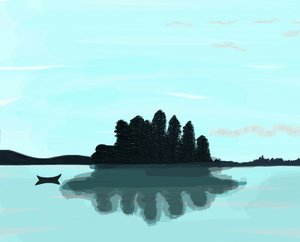 Lake In Maine, 2015 (dessiné à la main sur un iPad avec un crayon Apple) - Evan Sklar