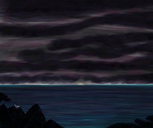 Océan et ciel avec oiseau de nuit
