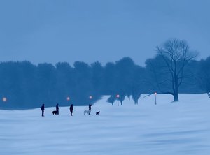 Personnes et chiens dans la neige à Prospect Park (art numérique)