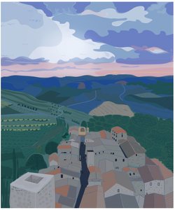 Petit village en Toscane, 2015 (dessiné à la main sur un iPad avec un crayon Apple) - Evan Sklar