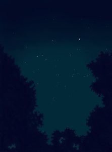 Étoiles dans le ciel la nuit et contour des arbres (art numérique)
