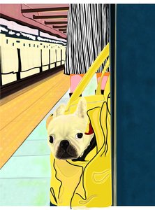 Voyageur du métro avec un chien dans son sac, Brooklyn (art numérique) - Evan Sklar