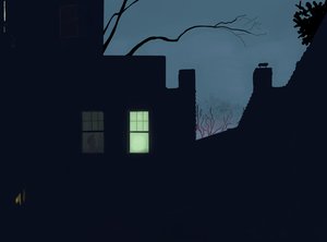 fenêtre arrière, hiver, crépuscule, Brooklyn (art numérique)