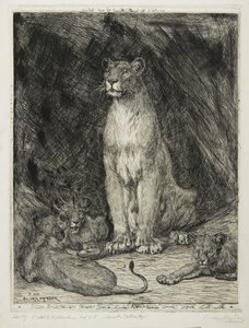 Lionne assise et trois lionceaux, 1888