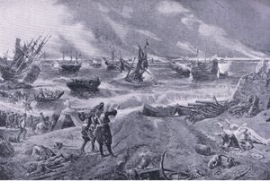 Jacques II à la bataille de La Hogue, 23 mai 1692, illustration de British Battles on Land and Sea, 1915 - Eyre Crowe