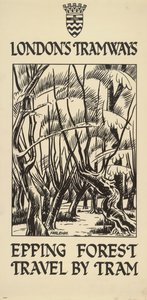 Epping Forest, voyage en tramway, affiche des tramways du London County Council LCC - FW Farleigh