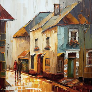 Rue de village de campagne, peinture abstraite