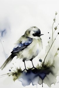 Oiseau solitaire en aquarelle
