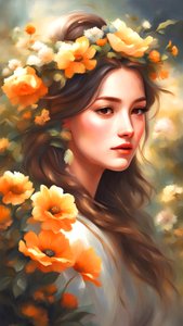 Femme décorée de fleurs dans un beau paysage - F. Abderrahim