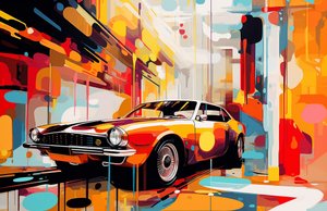 Peinture de Vieille Voiture Américaine Abstraite, Décoration de Chambre Jeune Adulte, Impressions Murales