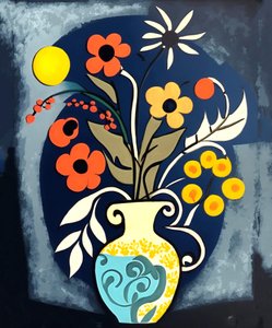 peinture impressionniste abstraite fleurs dans un vase, art mural - F. Abderrahim