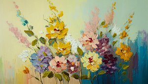 Fleurs antiques dans un vase, floral abstrait