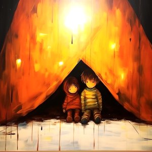 Dessin de deux enfants innocents, art mural surréaliste | Impressions sur toile - F. Abderrahim