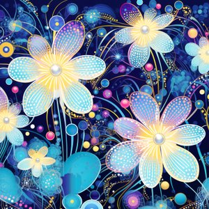 Motif floral en bleu, style yayoi kusama, impressions d