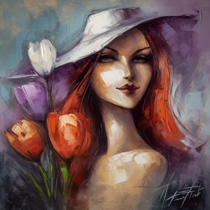 Portrait impressionniste de fille et fleurs de crocus - F. Abderrahim