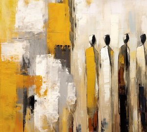 Peinture impressionniste de personnes en couleurs chaudes, décoration murale pour salon
