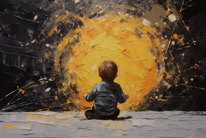 Portrait innocent, peinture minimaliste à coups de pinceau impasto
