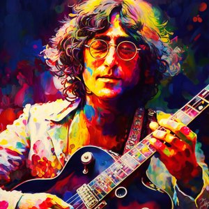 Portrait de John Lennon jouant de la guitare, musique des années 70 - F. Abderrahim