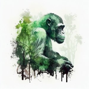 Singe de la jungle, chimpanzé, double exposition aquarelle