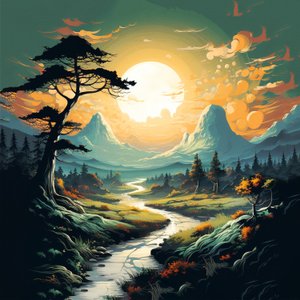 Paysage de montagne au lever du soleil