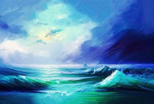 Peinture abstraite de paysage marin, couleurs pastel
