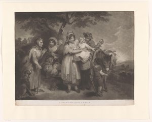 Groupe de Roms avec un âne emmenant un enfant