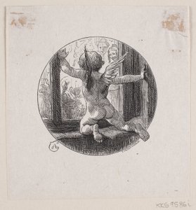 Vignette circulaire avec ange volant - F. Hendriksen
