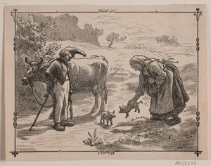 Illustration du conte populaire "Les trois petits cochons rouges" - F. Hendriksen
