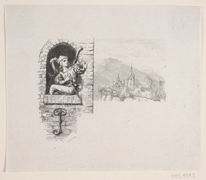 Vignette pour le poème de J. P. Jacobsen, "Pagen højt paa Taarnet sad" - F. Hendriksen