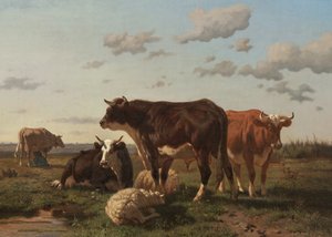 Bétail et moutons dans un paysage, 1850