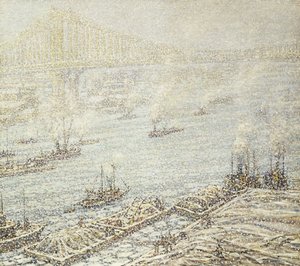East River, New York, hiver, c.1915