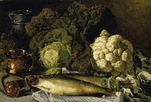 Nature morte aux légumes et au poisson