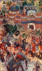 Le Grand Empereur Akbar entre dans sa ville en état, 1572, 1590-1595 - Farrukh Beg