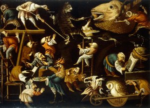 Animaux imaginaires et nains se battant, buvant et festoyant - Faustino Bocchi or Boccasi