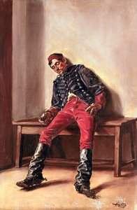 Le cachot. Un soldat prisonnier dormant dans sa cellule. Peinture de Federico Godoy y Castro - Federico Godoy y Castro