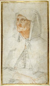Vieille dame assise, mi-longueur (craies colorées sur papier) - Federico Zuccaro