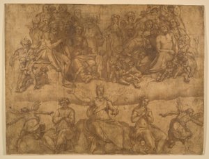 Âmes rachetées et figures allégoriques, étude pour la fresque du Jugement dernier dans la coupole du Duomo, Florence - Federico Zuccaro