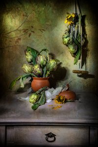 Nature morte rustique aux artichauts