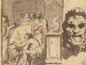 Ancien sacrifice et tête de satyre
